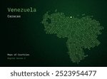 A map of Venezuela  depicted in zeros and ones in the form of a circle. The capital, Caracas, is shown in the center of the circle