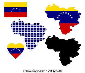 map of Venezuela and different types of symbols on a white background