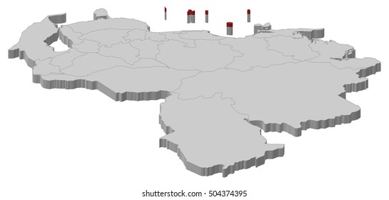 Map - Venezuela, Federal Dependencies - 3D-Illustration