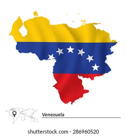 Mapa de Venezuela con bandera - ilustración vectorial
