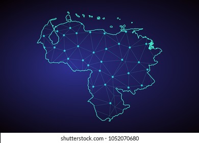 Map of Venezuela. Wire frame 3D mesh polygonal network line, design sphere, dot and structure. communications map of Venezuela. Vector Illustration EPS10.