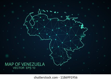 Map Venezuela. Wire Frame 3D mesh polygonal network line, design sphere,Venezuela map on dark background. Vector illustration eps 10.