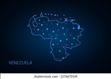 Map of Venezuela. Wire frame 3D mesh polygonal network line, design sphere, dot and structure. communications map of Venezuela. Vector Illustration EPS10. - Vector