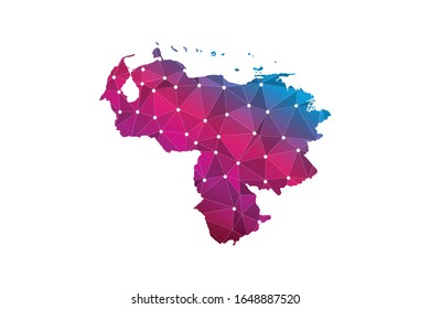 Mapa de Venezuela. Línea de red poligonal, esfera de diseño, punto y estructura de malla 3D de marco de cable. mapa de las comunicaciones de Venezuela. Ilustración vectorial EPS10.