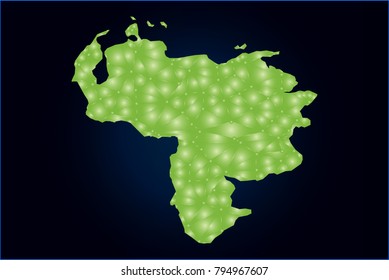 Map of Venezuela. Wire frame 3D green mesh with sparkle, design sphere, dot and structure. Vector illustration eps 10