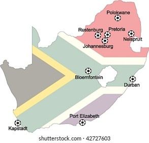 Map of venues soccer world cup 2010 in South Africa