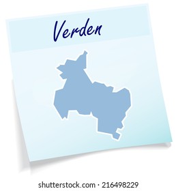 Map of Verden as sticky note in blue