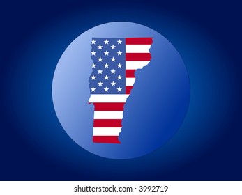 map of Vermont and American flag globe illustration