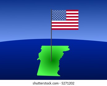 mapa de Vermont con la bandera estadounidense en el polo