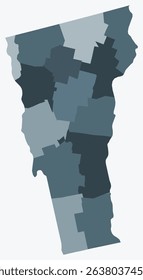 Map of Vermont with counties. Just a simple state border map with county division. Blue grey color palette. Flat State of Vermont shape with administrative division. Vector illustration.