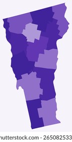 Map of Vermont with counties. Just a simple state border map with county division. Deep purple color palette. Blank State of Vermont shape with administrative division. Vector illustration.