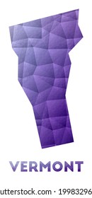 Map of Vermont. Low poly illustration of the US state. Purple geometric design. Polygonal vector illustration.