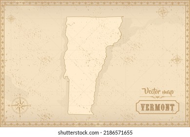 Mapa de Vermont en el estilo antiguo, gráficos marrones en estilo de fantasía retro