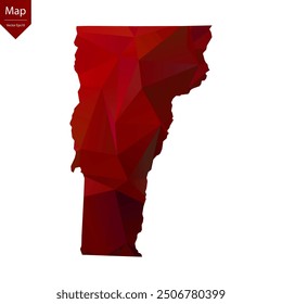 Mapa de Vermont - Rojo Geométrico Rumpled Triangular, Diseño Poligonal. Ilustración vectorial eps 10.