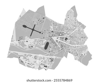 Map of Versailles, France. Detailed city vector map, metropolitan area. Streetmap with roads.