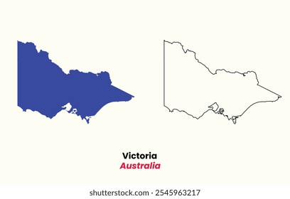 Karte von Victoria, Karte von Victoria mit Füllfarbe und Umriss, Karte von Australien Bundesstaat Victoria, Australien.