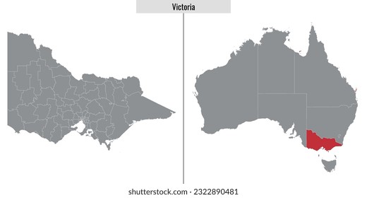 map of Victoria state of Australia and location on Australian map