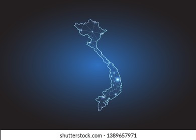 Map of Vietnam - Abstract mash line and point scales on circuit dark background. Wire frame 3D mesh polygonal network line, design sphere, dot and structure. Vector illustration eps 10.