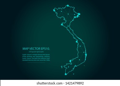 Map of vietnam - Abstract mash line and point scales on dark gradient background. Wire Frame 3D mesh polygonal network line, design sphere, dot and structure. Vector illustration eps 10