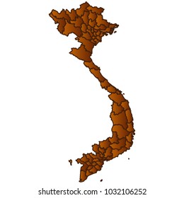 Map of Vietnam- Map of the city and each border separately. Brown Gold eps Vector Illustration 10