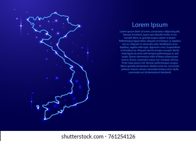 Map Vietnam from the contours network blue, luminous space stars for banner, poster, greeting card, of vector illustration