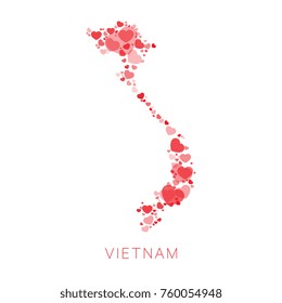map of vietnam filled with hearts mosaic of different sizes and degrees of transparency