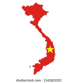 Map of Vietnam with Flag. Hand Painted with Brush. Vector Illustration. 