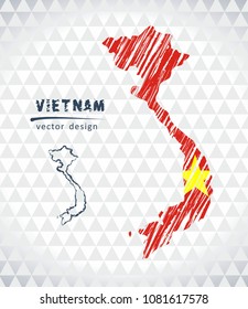 Map Vietnam and hand drawn sketch pen map inside  Vector illustration