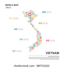 Map Of Vietnam Infographic design template with gear chain