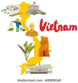 Map Vietnam Landmarks Traditional Things Stock Vector (Royalty Free ...