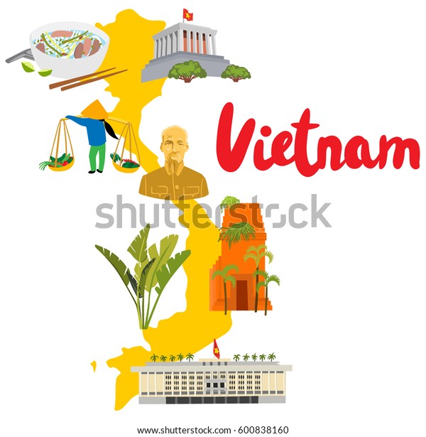 Map Vietnam Landmarks Traditional Things Stock Vector (Royalty Free ...