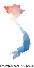 Mapa de Vietnam. Baja ilustración policial del país. Diseño geométrico con rayas. Tecnología, Internet, concepto de red. Ilustración vectorial.