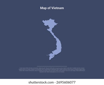  Mapa do Vietnã, minimalista vetor silhueta em azul suave sobre fundo escuro