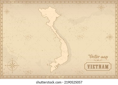 Map of Vietnam in the old style, brown graphics in retro fantasy style