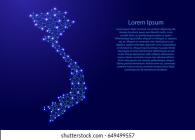 Map of Vietnam from polygonal blue lines and glowing stars vector illustration