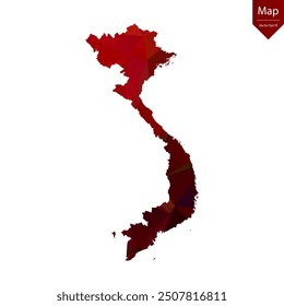 Mapa de Vietnam - Rojo Geométrico Rumpled Triangular, Diseño Poligonal. Ilustración vectorial eps 10.
