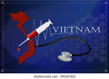 Map of Vietnam with Stethoscope and syringe.
