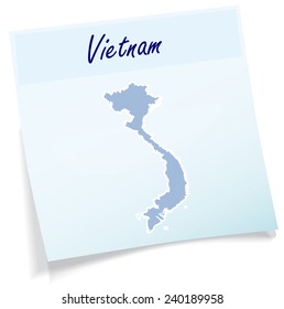 Map of Vietnam as sticky note in blue