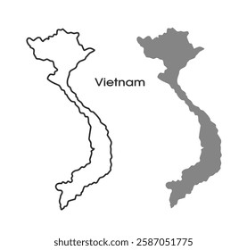 Map of Vietnam. Vector schematic image of Country Map and title. Isolated contour and gray image on a white background.