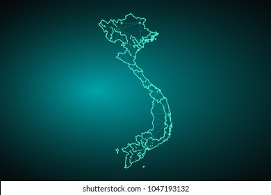 Map of Vietnam. Wire frame 3D mesh polygonal network line, design sphere, dot and structure. communications map of Vietnam. Vector Illustration EPS10.
