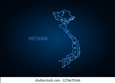 Map of Vietnam. Wire frame 3D mesh polygonal network line, design sphere, dot and structure. communications map of Vietnam. Vector Illustration EPS10. - Vector