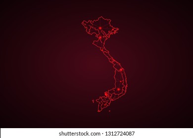 Map of Vietnam. Wire frame 3D mesh polygonal network line, design sphere, dot and structure. communications map of Vietnam. Vector Illustration EPS10. - Vector
