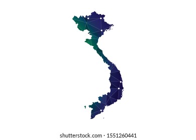 Map of Vietnam. Wire frame 3D mesh polygonal network line, design sphere, dot and structure. communications map of Vietnam. Vector Illustration EPS10.