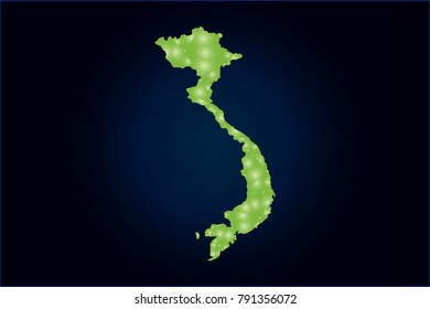 Map of Vietnam. Wire frame 3D green mesh with sparkle, design sphere, dot and structure. Vector illustration eps 10