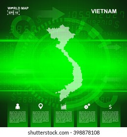 Map Of Vietnam,Abstract Green background, pixel vector illustration