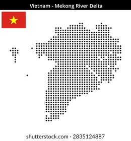Map of Vietnam-Mekong-River-Delta in medium size dots with national flag