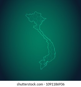 Map of Vietnam-Wire frame 3D mesh polygonal network line, design sphere, dot and structure. Vector illustration eps 10.
