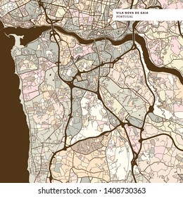 Map of Vila nova de Gaia. Brown colored version for Apps, Print or web backgrounds