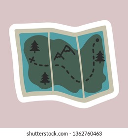 Map vintage сamping sticker element cute vector illustration outdoor tourism journey travel
