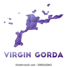 Map of Virgin Gorda. Low poly illustration of the island. Purple geometric design. Polygonal vector illustration.